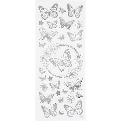 Creativ Company Stickers, vlinders, vel 10x24 cm, ca. 28 stuk, zilver, 1 vel