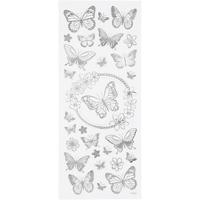 Creativ Company Stickers, vlinders, vel 10x24 cm, ca. 28 stuk, zilver, 1 vel - thumbnail