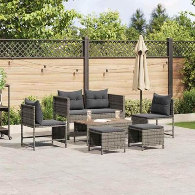 Tuinbankenset met kussen 6 pcs Grijs en Donkergrijs poly rattan