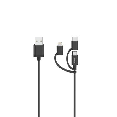 Hama Micro-USB-kabel 3in1 Incl. Adapt. Naar USB-C & Lightning USB 2.0 0,75 M Hama Micro-USB-kabel 3in1 Incl. Adapt. Naar USB-C & Lightning USB 2.0 0,75 M