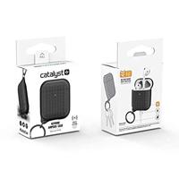 Keyring Case voor AirPods 1 en 2 - Siliconen AirPods-case met textuurpatroon, oplaadlampje zichtbaar, oppervlakteafwerking met extra grip, inclusief sleutelring, compatibel met draadloos opladen - Stealth-zwart - thumbnail