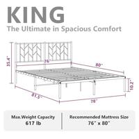 Bedframe met hoofdbord metaal zwart 193x203 cm - thumbnail