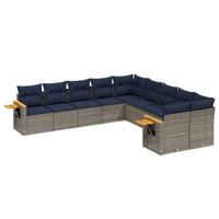 10-delige Loungeset met kussens poly rattan grijs - thumbnail