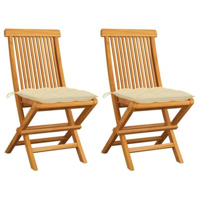 VidaXL Inklapbare stoelen 2 st met crèmewitte kussens massief teakhout