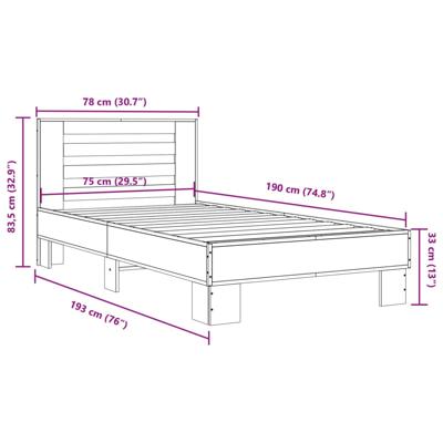 Bedframe bewerkt hout metaal grijs sonoma eiken 200x200 cm