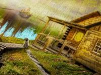 A Log Cabin on the River Puzzel 1000 Stukjes - thumbnail