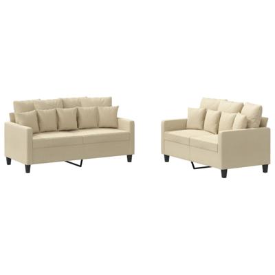 2-delige Loungeset met kussens stof crèmekleurig