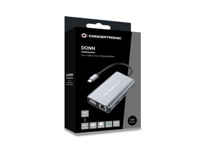 Conceptronic DONN21G laptop dock & poortreplicator Bedraad USB 3.2 Gen 1 (3.1 Gen 1) Type-C Grijs