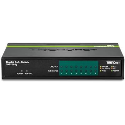 TRENDnet TPE-TG82G 8-Port GREENnet Gigabit PoE+ Switch, 61W PoE vermogen, 16 Gbps schakelcapaciteit, Plug N Play