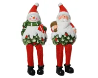 Kerstpop Sneeuwpop en Kerstman Zittend 11cm Assorti 1st - thumbnail
