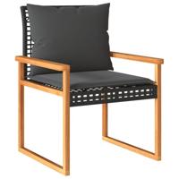 3-delige Bistroset met kussens poly rattan en acaciahout zwart - thumbnail