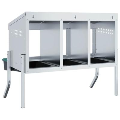 Kippennestkast 3 compartimenten met poten gegalvaniseerd staal