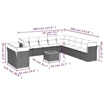 12-delige Loungeset met kussens poly rattan zwart 12-delige Loungeset met kussens poly rattan zwart