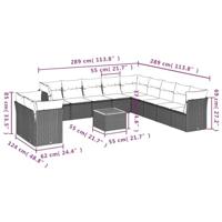 12-delige Loungeset met kussens poly rattan zwart - thumbnail