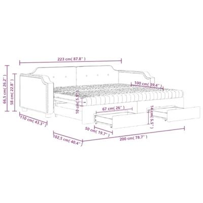 Slaapbank onderschuifbed en lades 100x200 cm stof donkergrijs