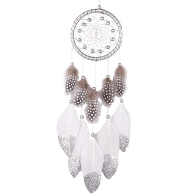 Witte Dream Catcher muur auto opknoping decoratie zilveren veer kern kraal handgemaakte Dream Catcher