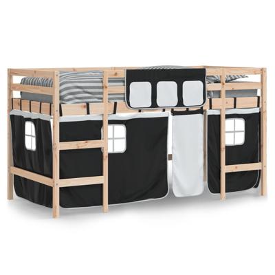 Kinderhoogslaper met gordijnen 80x200 cm massief grenenhout