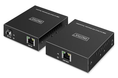 DIGITUS USB 3.2 Gen1 Extender via Ethernet – 4-poorts USB-Hub – 3x Type A, 1x Type C – 100 m bereik met Cat 6-netwerkkabel – 5 Gbps – Zwart