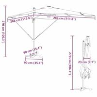 Roma Parasol Taupe 286 x 285 x 270 cm Aluminium en Polyester - thumbnail