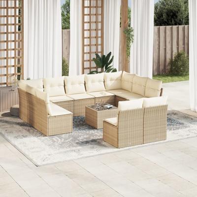 11-delige Tuinset met kussens poly rattan beige