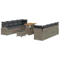 Tuinbankenset met kussen 11 pcs Grijs poly rattan - thumbnail