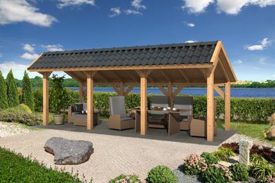 Tuindeco Bergen L Kapschuur type 5 678x306 cm Lariks/Douglashout blank- Kapschuurdak- Onbehandeld lariks Douglas hout- Tuindeco