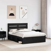 Bedframe met hoofdeinde Zwart 160 x 200 cm Massief grenenhout - thumbnail
