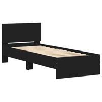 Bedframe met hoofdbord bewerkt hout zwart 75x190 cm - thumbnail