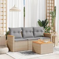 4-delige Loungeset met kussens poly rattan beige - thumbnail