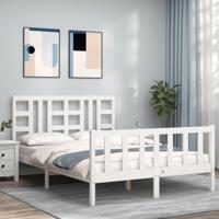 Bedframe met hoofdbord massief hout wit - thumbnail