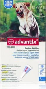 Advantix vlooien- en tekenpipet voor honden 400/2000 (25 tot 40 kg) 6 pipetten