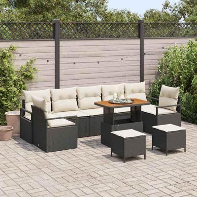 Tuinbankenset met kussen 10 pcs Zwart poly rattan