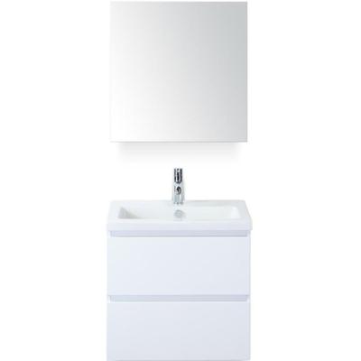 Vogue Badmeubelset 60 cm - Greeplijst in Kleur - Wit Hoogglans - Keramische Wastafel Wit 1 Kraangat met Spiegelkast