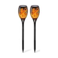 LED Solar Tuinfakkels met Zonne-energie - Set van 2 - Dag- en Nachtsensor - Mat Zwart - thumbnail