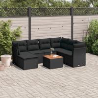 8-delige Loungeset met kussens poly rattan zwart - thumbnail