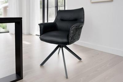 Bureaustoel LE GRAND zwart echt leer, getextureerde stof, metalen frame met armleuning - 46988