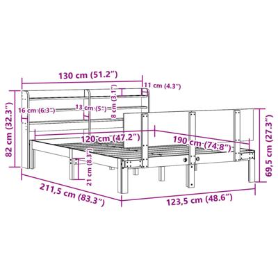 Bedframe met hoofdbord massief grenenhout wit 120x190 cm