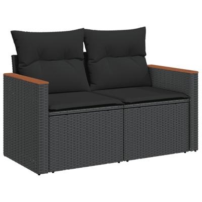 10-delige Loungeset met kussens poly rattan zwart - thumbnail