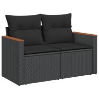 5-delige Loungeset met kussens poly rattan zwart - thumbnail