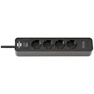 Brennenstuhl ecolor 4-voudige stekkerdoos met 2 usb-laadaansluitingen stekkerdoos (zwart, 2x usb-c)