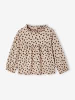 T-shirt baby bedrukte lange mouwen taupe - thumbnail