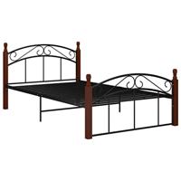 Bedframe metaal en massief eikenhout zwart 120x200 cm - thumbnail