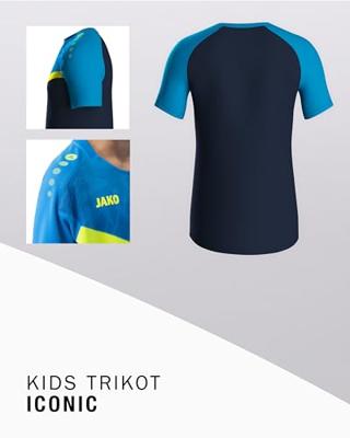 JAKO 6124K T-Shirt Iconic Kids - Marine Jako-Blauw/Fluogeel - 116