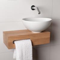 Wiesbaden Oak houten toiletset compleet met Hotbath inbouwkraan, waskom rechts, houten blad, sifon en afvoerplug Geborsteld Nikkel sw12944/sw12950/sw23942/sw296023/sw440853/ - thumbnail