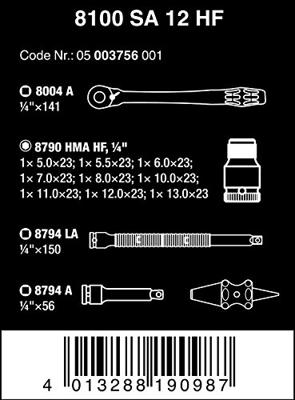 Wera 8100 SA 12 HF Zyklop Metal-ratelset, omschakelpal, 1/4"-aandrijving, metrisch, 13-delig - 1 stuk(s) - 05003756001 - thumbnail