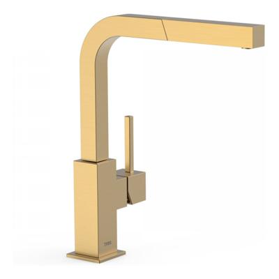 Keukenkraan Tres Cuadro | Opbouw | 360° Draaibaar | Uitrekbare sproeier | Mengkraan | 1-hendel | Vierkant | 24k Goud mat