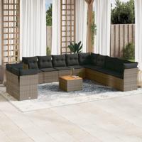 12-delige Loungeset met kussens poly rattan grijs - thumbnail