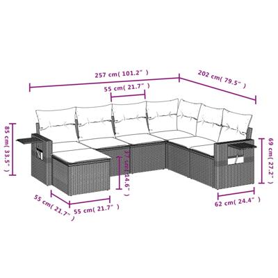 8-delige Loungeset met kussens poly rattan zwart - thumbnail