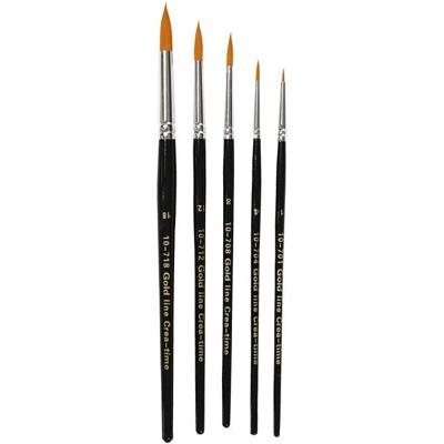 Creativ Company Gold line penselen, afm 1+4+8+12+18, l: 17-19 cm, b: 1-7 mm, rond, 5 stuk/ 1 doos