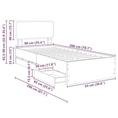 Bedframe met lade Gerookte Eik 90 x 190 cm Geconstrueerd hout